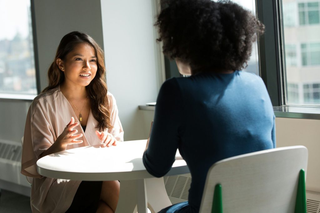 Two professional women having an interview.