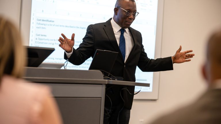 Business professor giving a lecture.